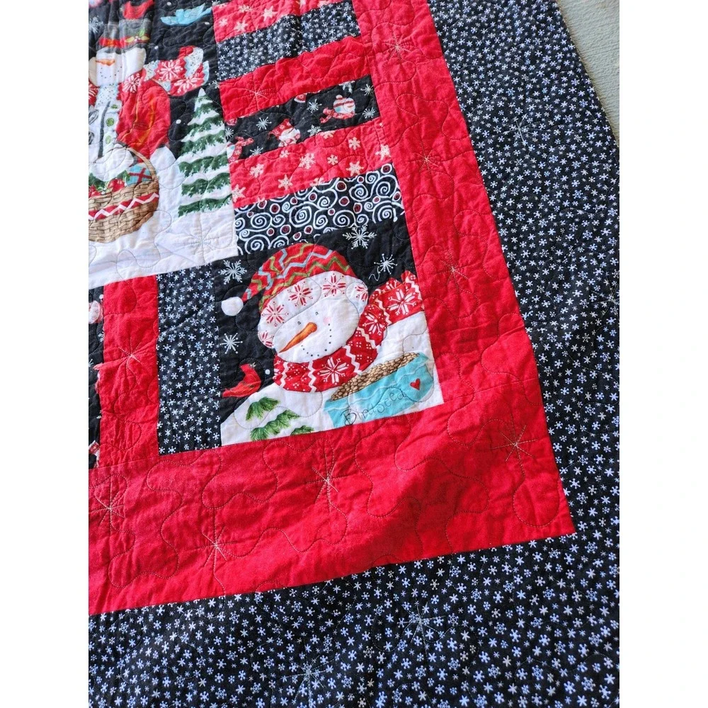 Vintage Christmas Snowman Holiday Cotton Patchwork Quilted Throw Blanket‎  50x60